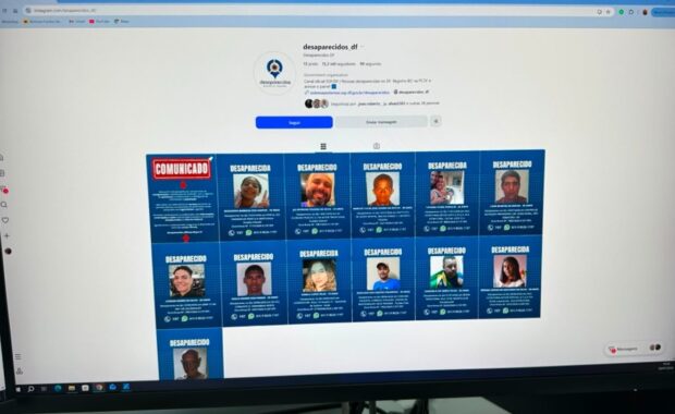Tela de computador mostra o perfil oficial de pessoas desaparecidas no DF