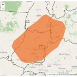 Mapa mostra área de alerta de baixa umidade sobre o Distrito Federal e estados do Centro-Oeste