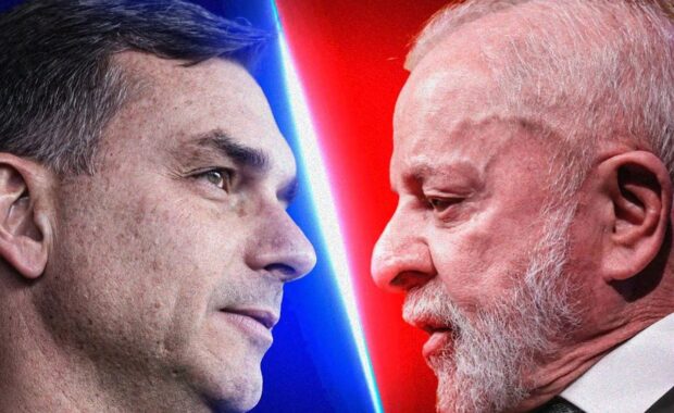 Montagem reúne os candidatos à Presidência Flávio Bolsonaro e Lula