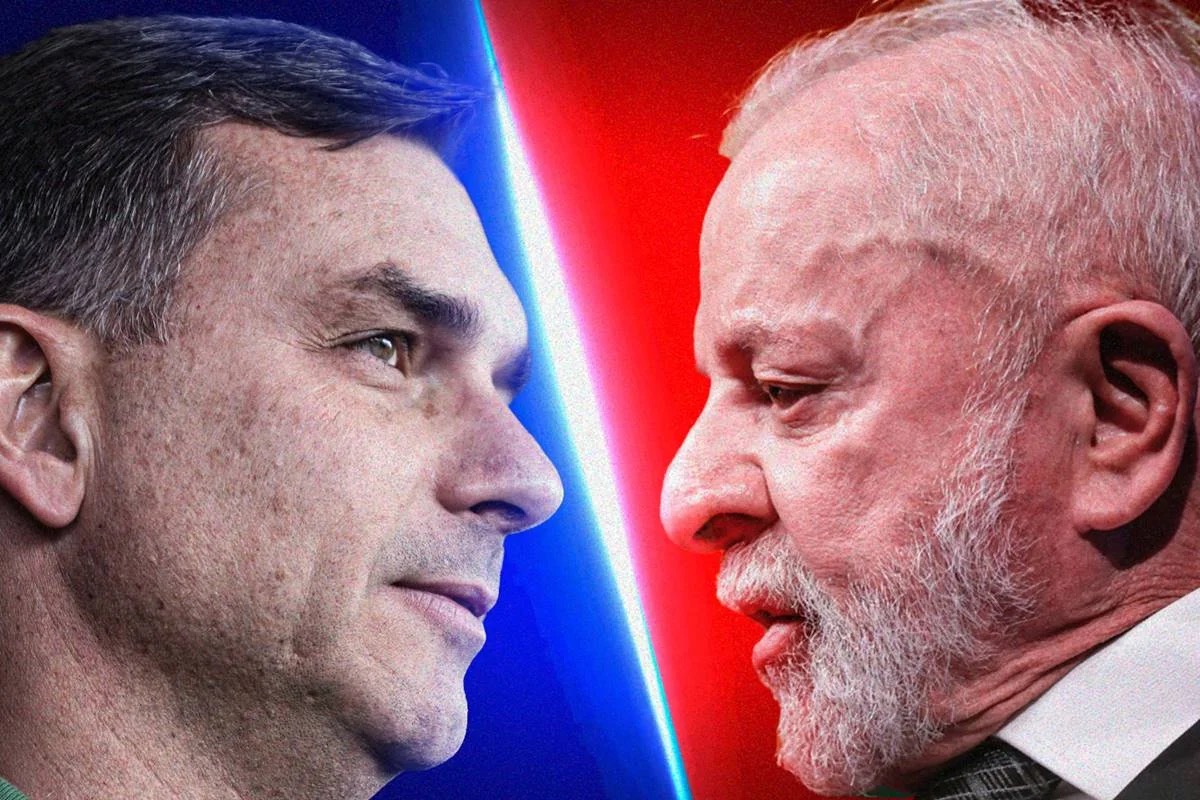 Montagem reúne os candidatos à Presidência Flávio Bolsonaro e Lula